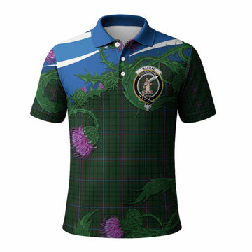 MacRae (McRae) Tartan Family Crest Polo Shirt Thistle in Minimalism