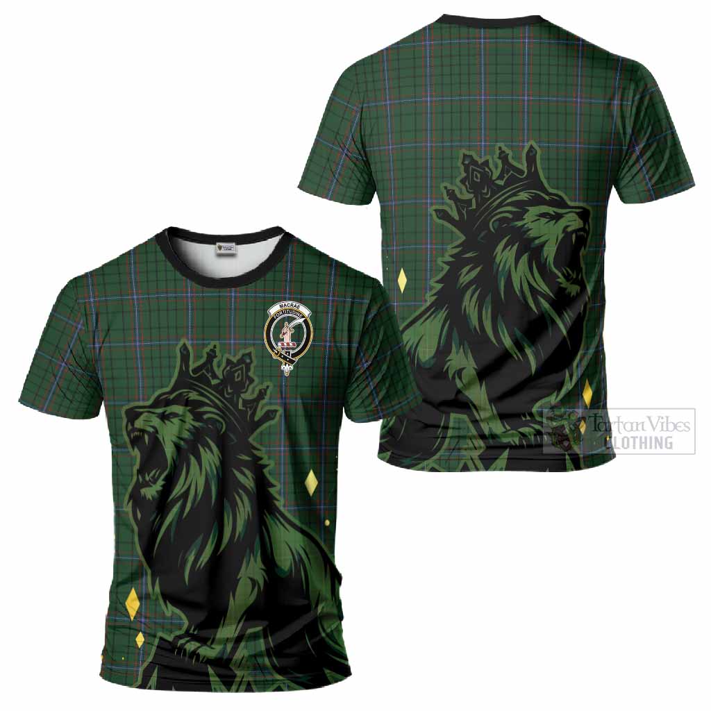 MacRae (McRae) Tartan Family Crest T-Shirt Crowned Lion Roaring