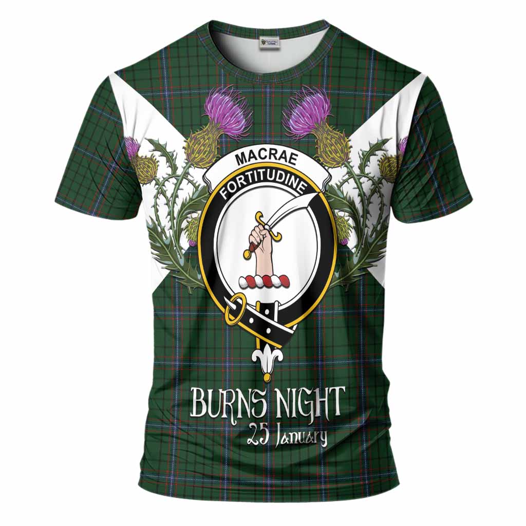 MacRae (McRae) Tartan Family Crest T-Shirt Scottish Burns Night Thistle Floral