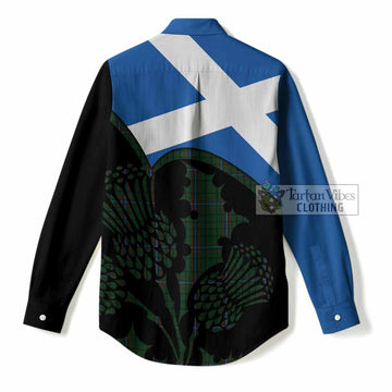 MacRae (McRae) Tartan Family Crest Women Casual Shirt Scotland Thistle Floral Flag Style