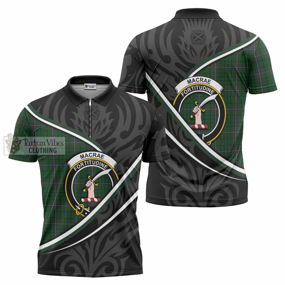 MacRae (McRae) Tartan Family Crest Zipper Polo Shirt Celtic Scottish Thistle Floral - Tartan Vibes Clothing
