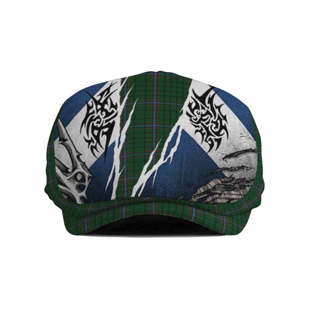 MacRae (McRae) Tartan Flat Cap, Jeff Cap Scotland Flag Ripped Tribal Design