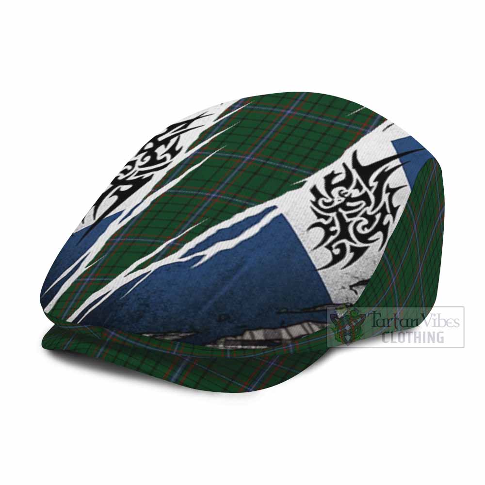 MacRae (McRae) Tartan Flat Cap, Jeff Cap Scotland Flag Ripped Tribal Design