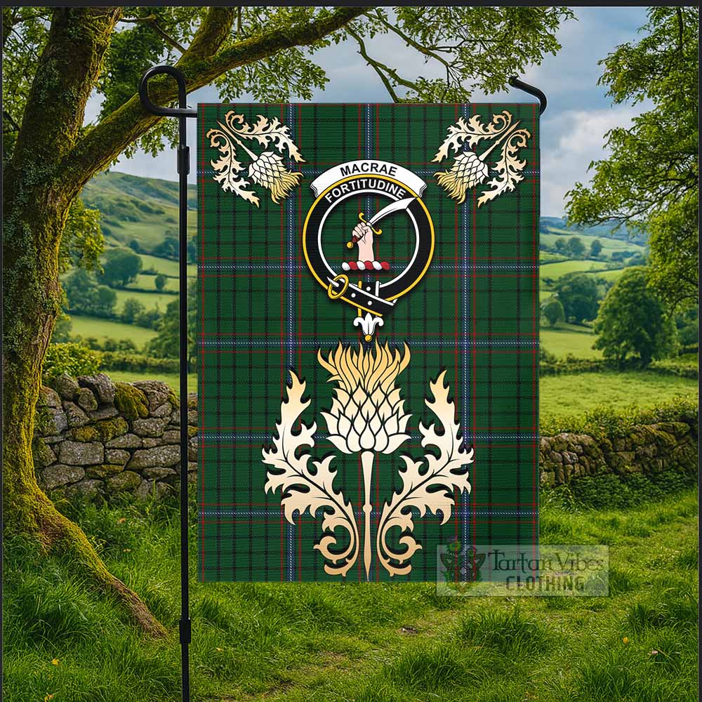 MacRae (McRae) Tartan Garden Flag with Golden Regal Scottish Thistle Emblem - Tartan Vibes Clothing