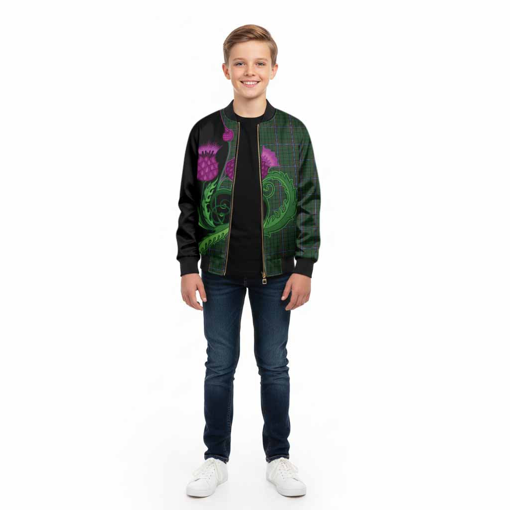 MacRae (McRae) Tartan Kid Bomber Jacket Traditional Scottish Thistle