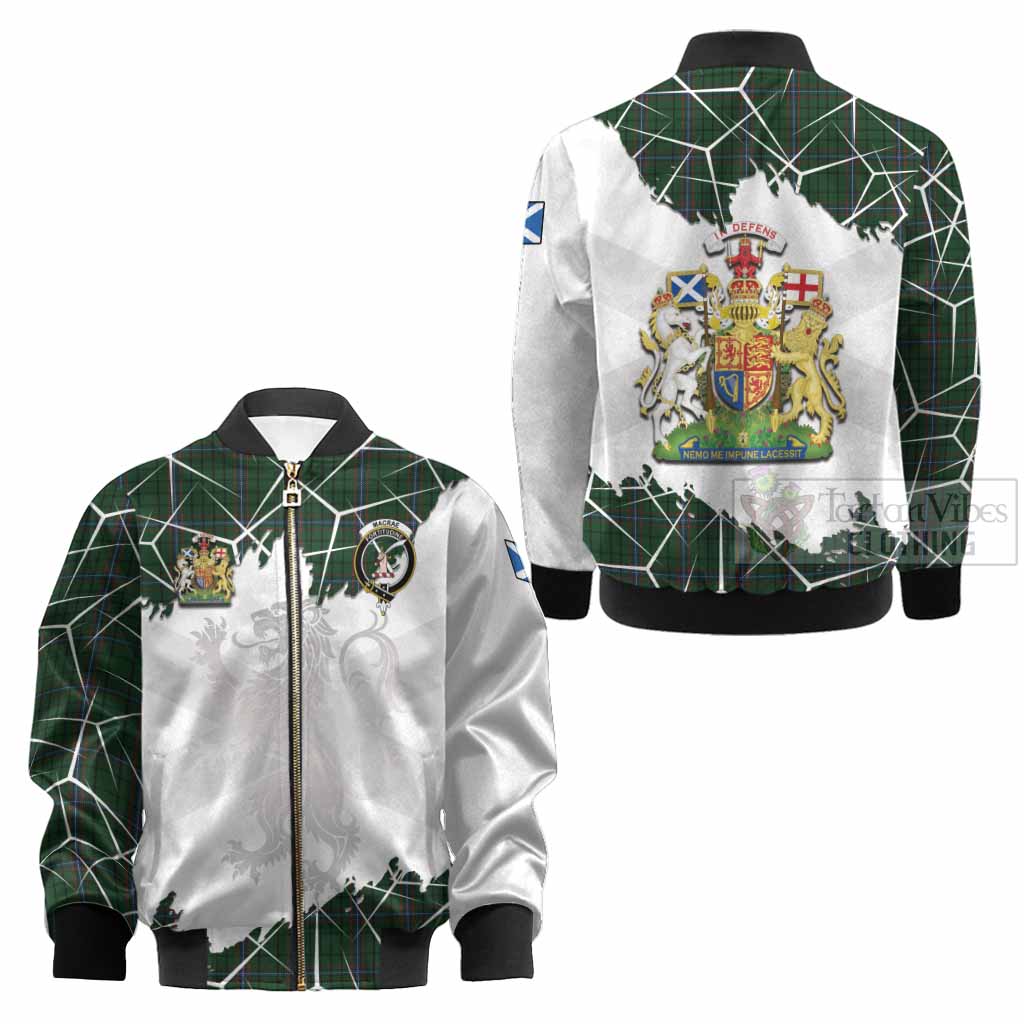 MacRae (McRae) Tartan Kid Bomber Jacket with Family Crest and Lion Rampant Grunge Style