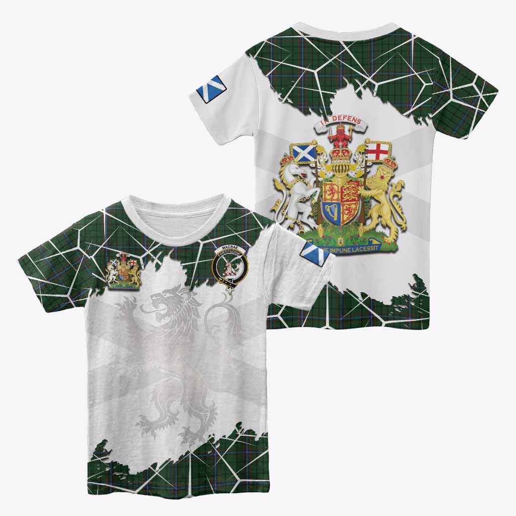 MacRae (McRae) Tartan Kid T-shirt with Family Crest and Lion Rampant Grunge Style
