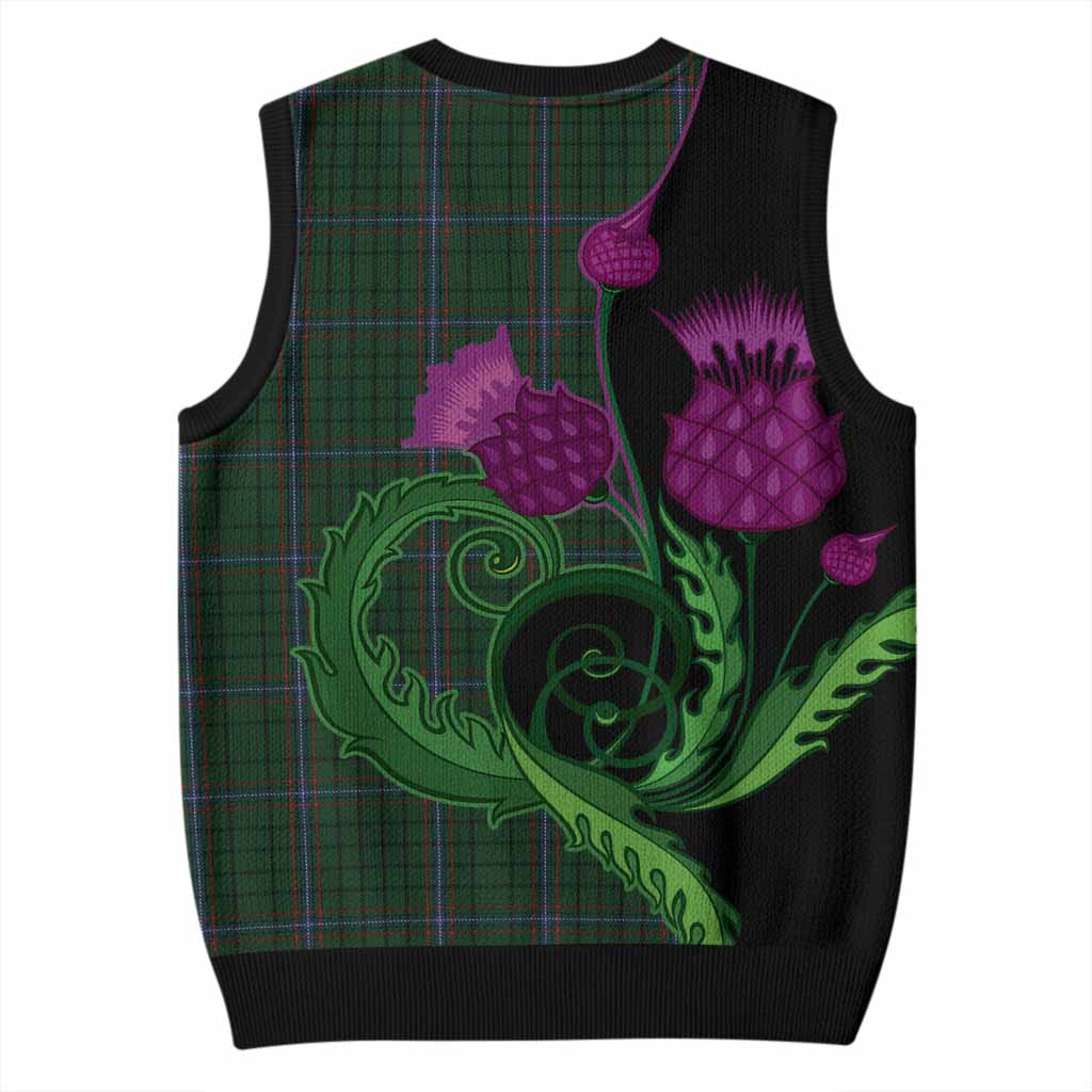MacRae (McRae) Tartan Knitted V-Neck Vest Traditional Scottish Thistle