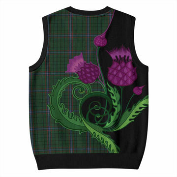 MacRae (McRae) Tartan Knitted V-Neck Vest Traditional Scottish Thistle