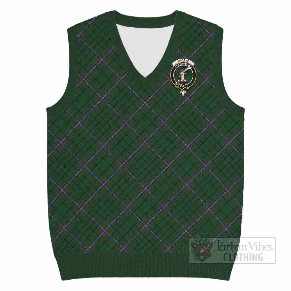 MacRae (McRae) Tartan Knitted V-Neck Vest with Family Crest Cross Style