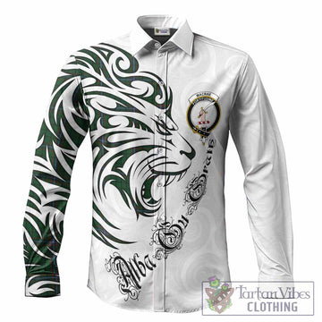 MacRae (McRae) Tartan Lion Roar Long Sleeve Button Shirts Alba Gu Brath with Celtic Motifs