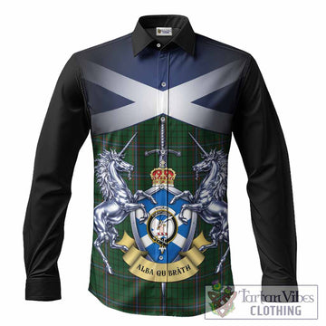 MacRae (McRae) Tartan Long Sleeve Button Shirts Alba Gu Brath Unicorn Crest
