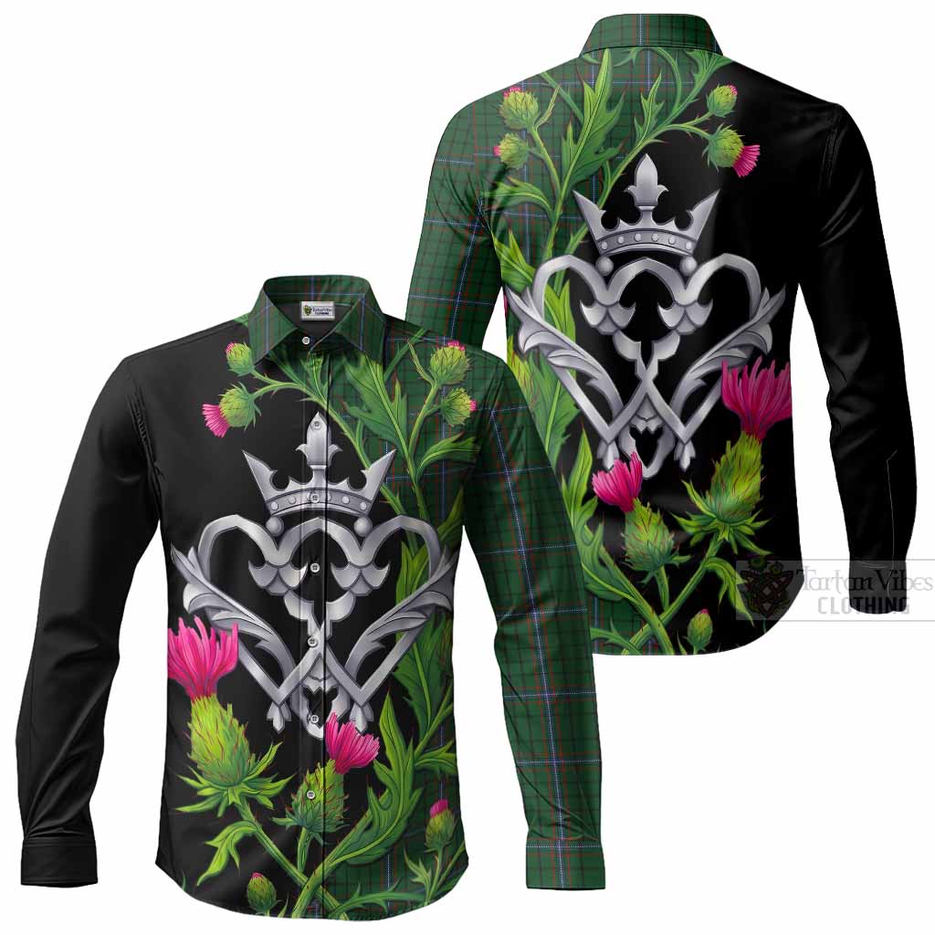 MacRae (McRae) Tartan Luckenbooth Long Sleeve Button Shirts Silver Heart Crown Thistle Floral Men's Shirt - Tartan Vibes Clothing