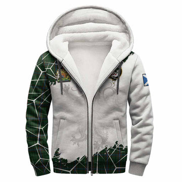 MacRae (McRae) Tartan Sherpa Hoodie with Family Crest and Lion Rampant Grunge Style