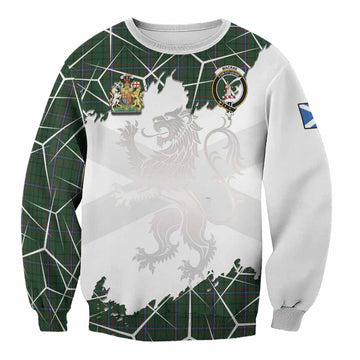 MacRae (McRae) Tartan Sweatshirt with Family Crest and Lion Rampant Grunge Style