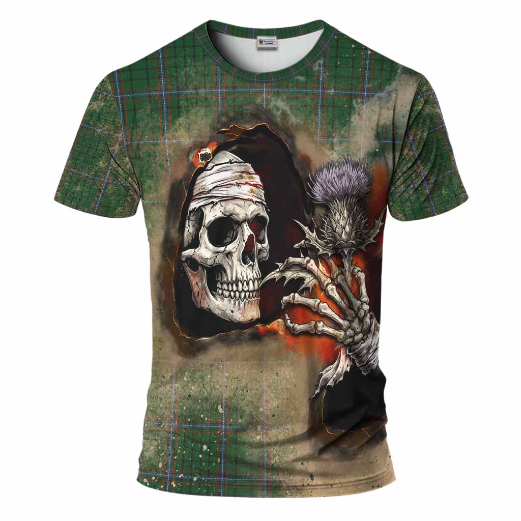 MacRae (McRae) Tartan T-Shirt Halloween Skeleton With Thistle Burning Effect Kid's Shirt - Tartan Vibes Clothing