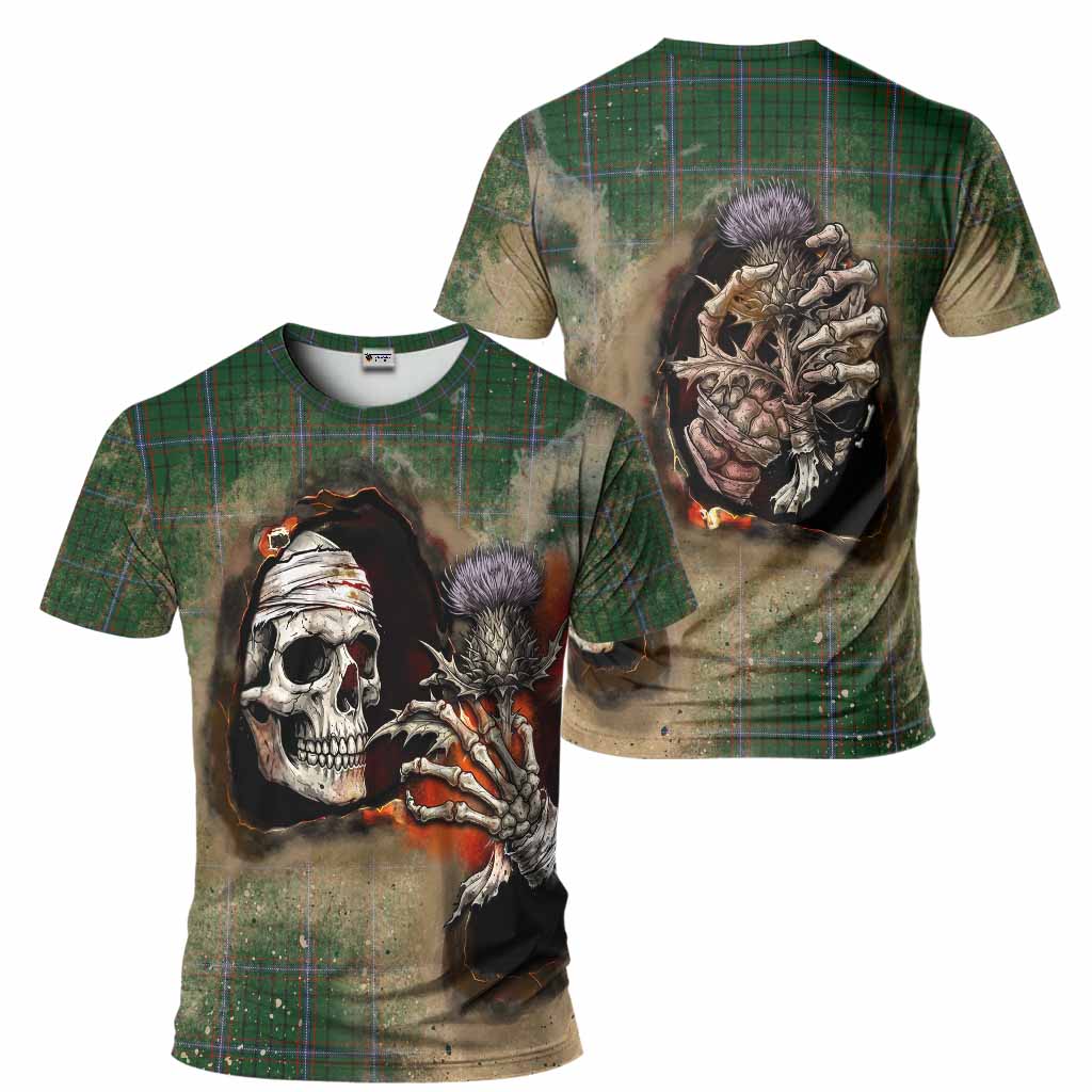 MacRae (McRae) Tartan T-Shirt Halloween Skeleton With Thistle Burning Effect - Tartan Vibes Clothing