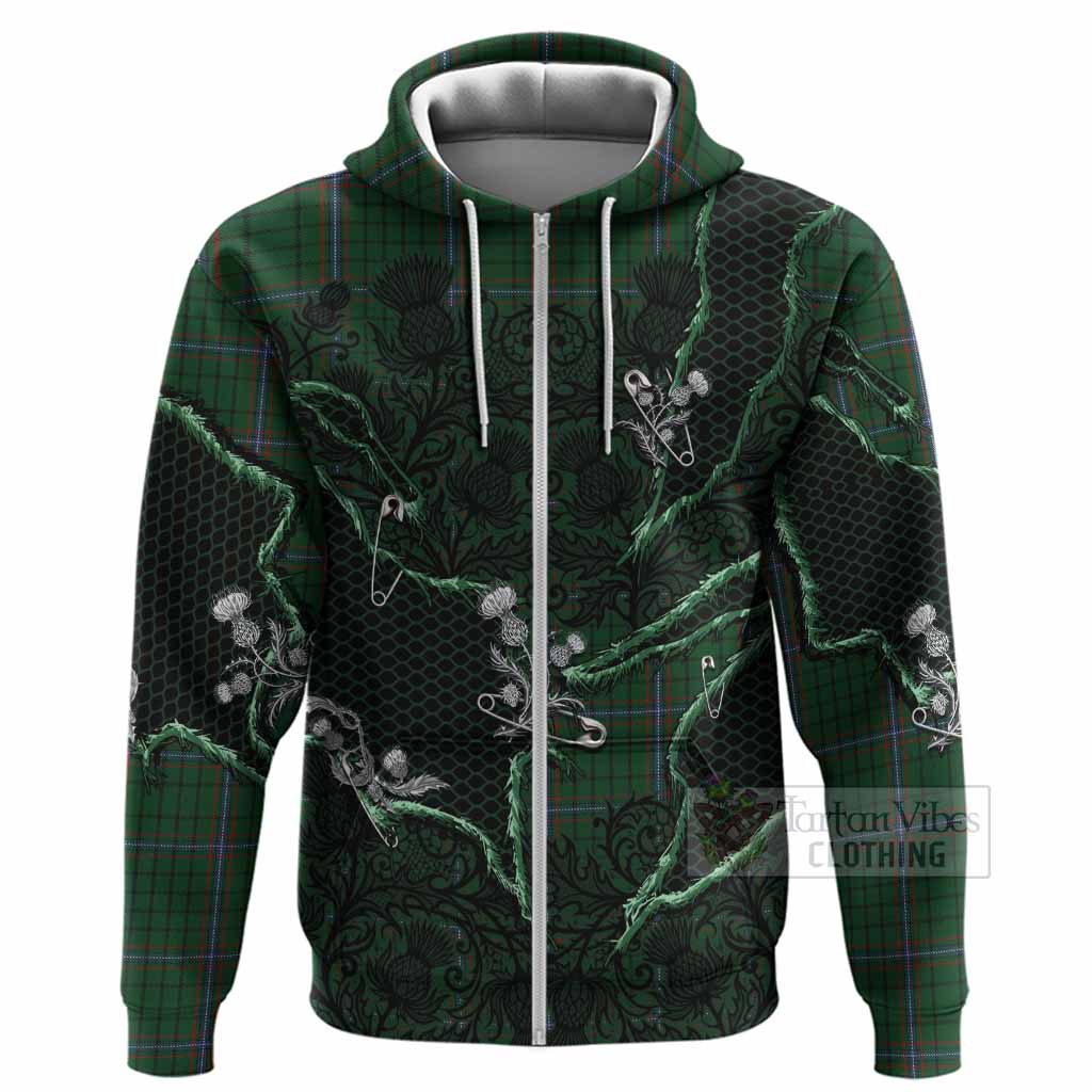 MacRae (McRae) Tartan Thistle Dark Gothic Hoodie Zip Hoodie - Tartan Vibes Clothing