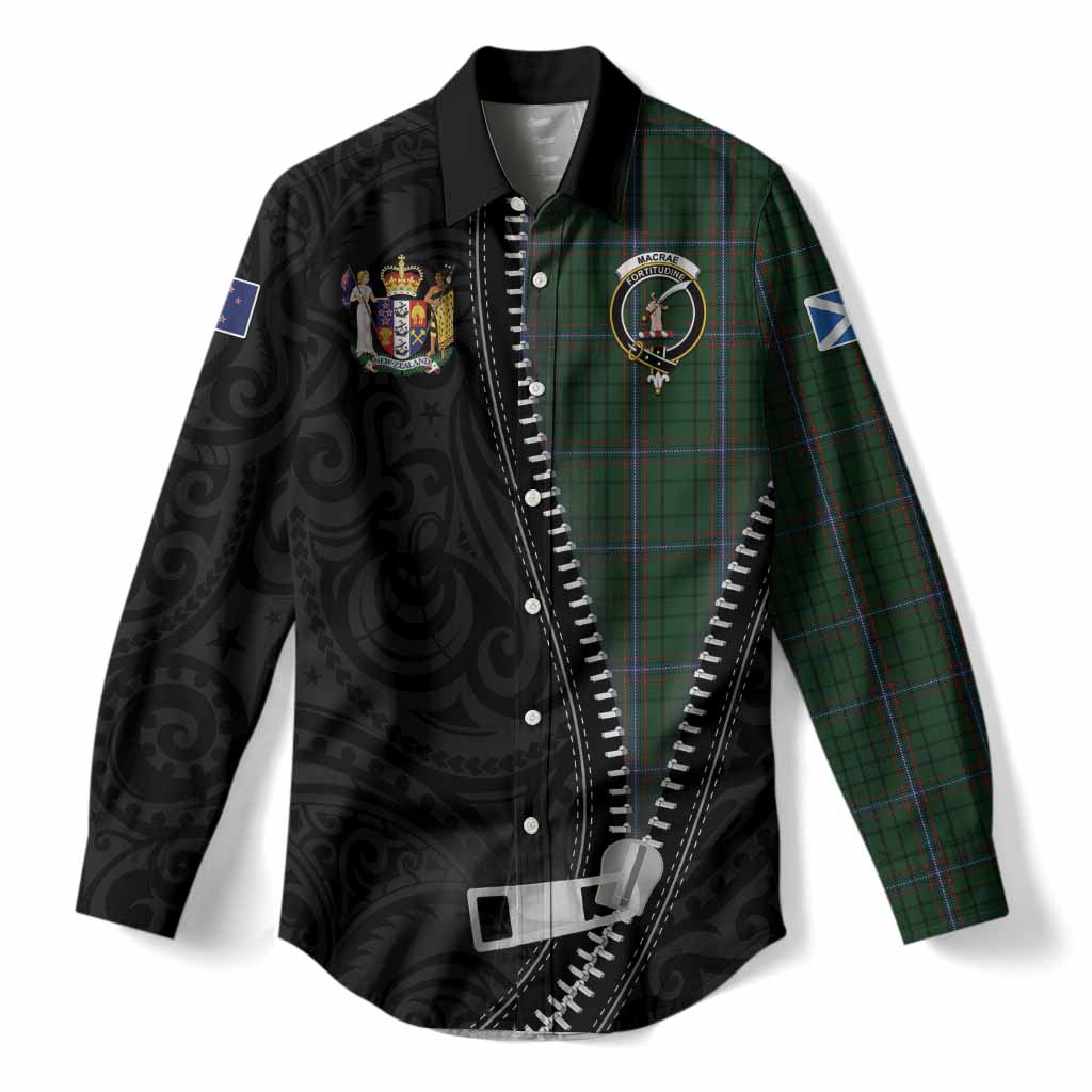 MacRae (McRae) Tartan Women Casual Shirt New Zealand Pattern Unique Zipper Stylized