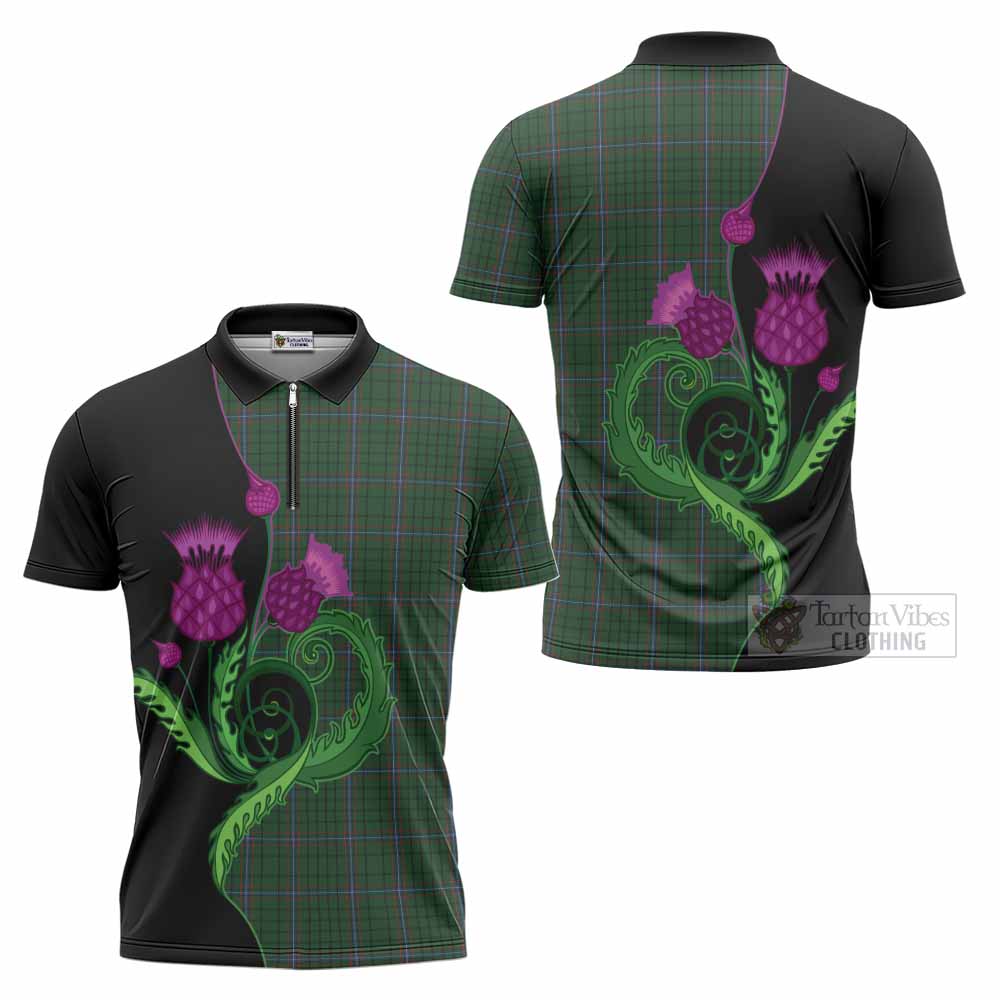 MacRae (McRae) Tartan Zipper Polo Shirt Traditional Scottish Thistle