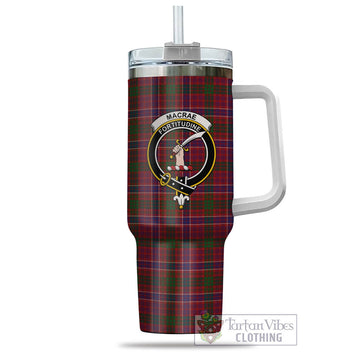 MacRae Red Tartan and Family Crest Tumbler with Handle