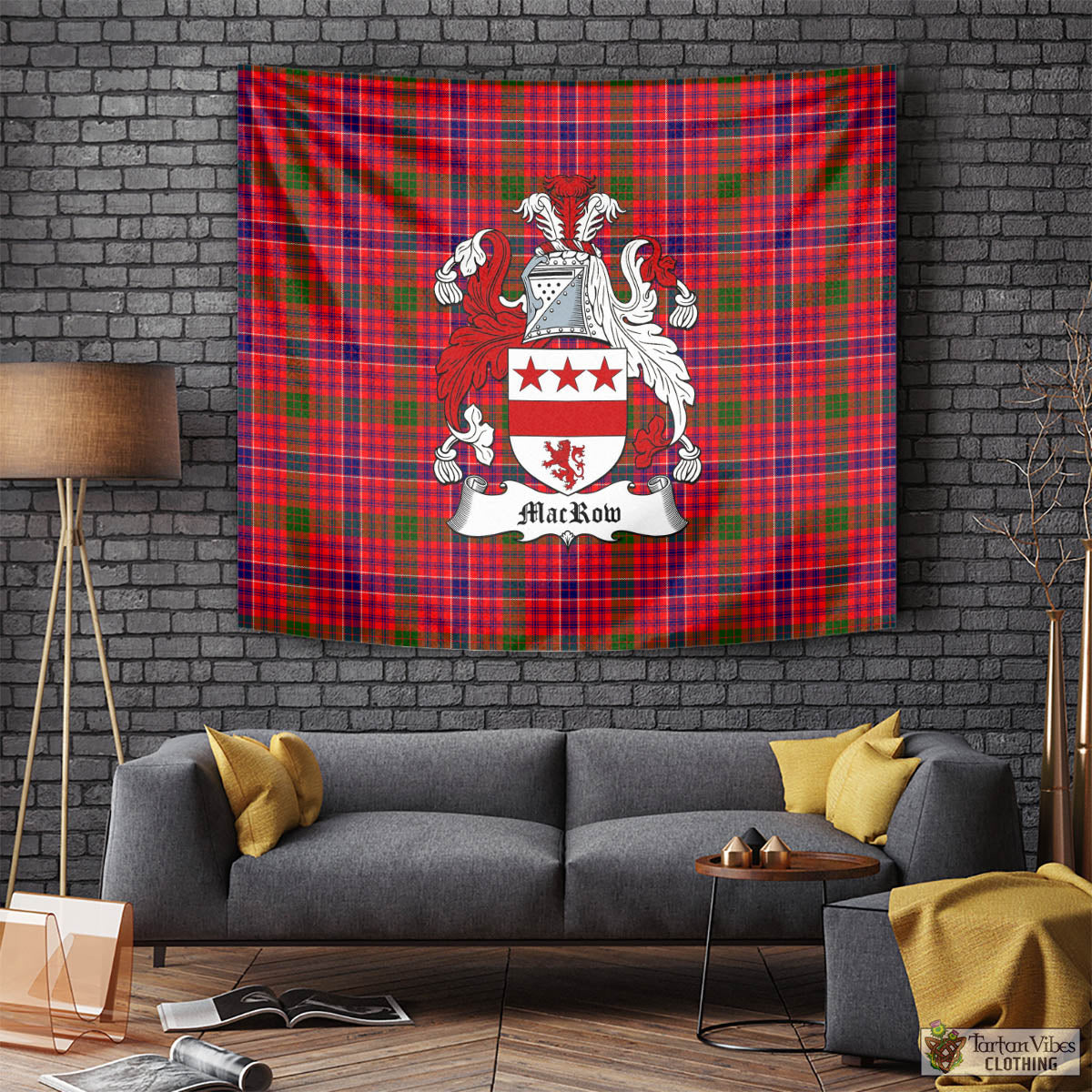 Tartan Vibes Clothing MacRow Tartan Tapestry Wall Hanging and Home Decor for Room with Family Crest
