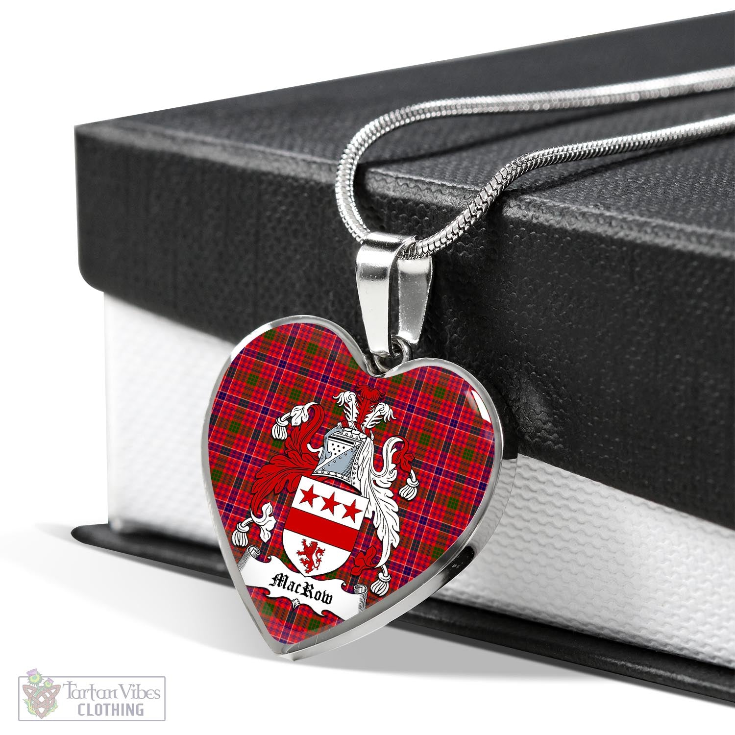 MacRow Tartan Heart Necklace with Family Crest Luxury Necklace (Silver) No - Tartan Vibes Clothing