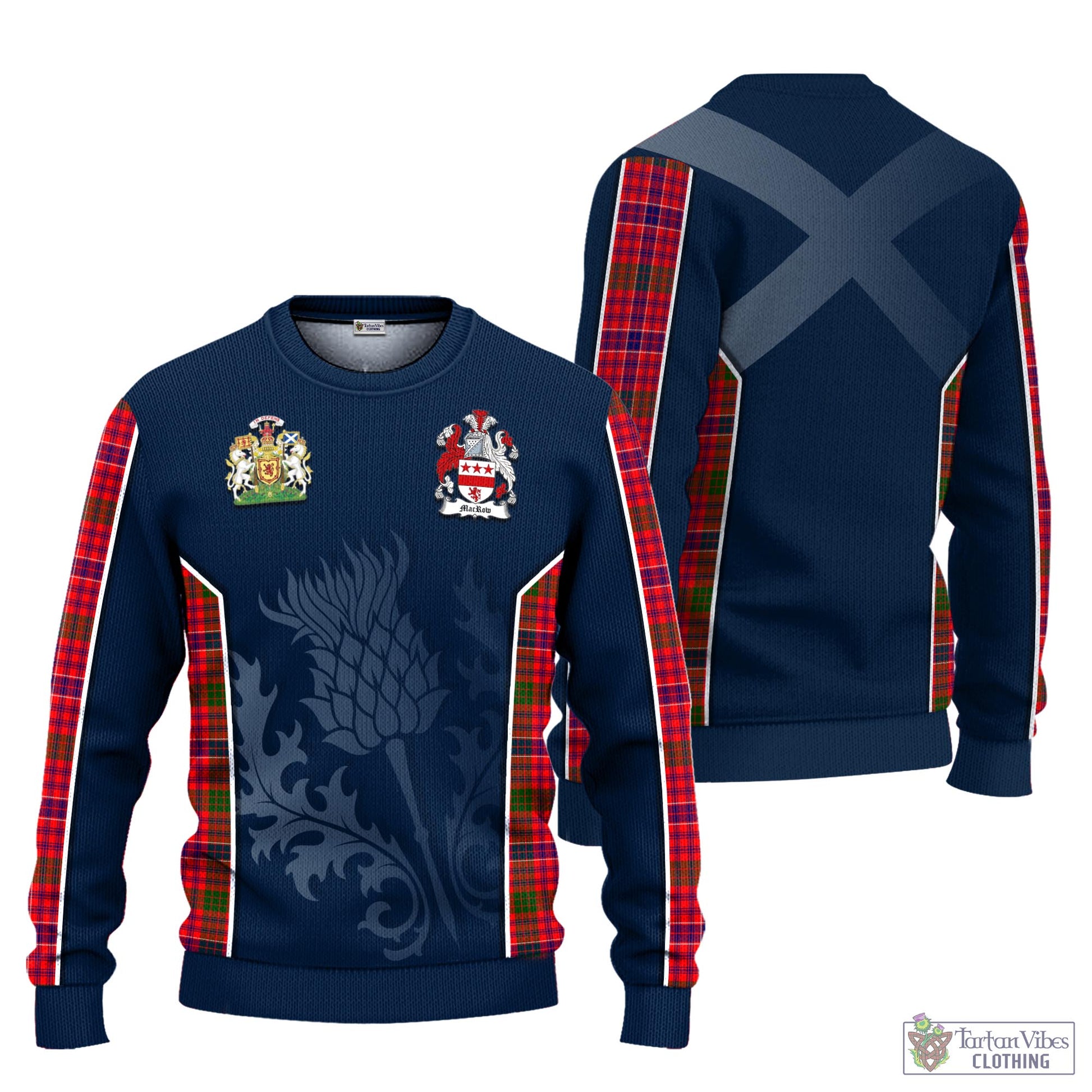 MacRow Tartan Knitted Sweatshirt with Family Crest and Scottish Thistle Vibes Sport Style Unisex - Tartan Vibes Clothing