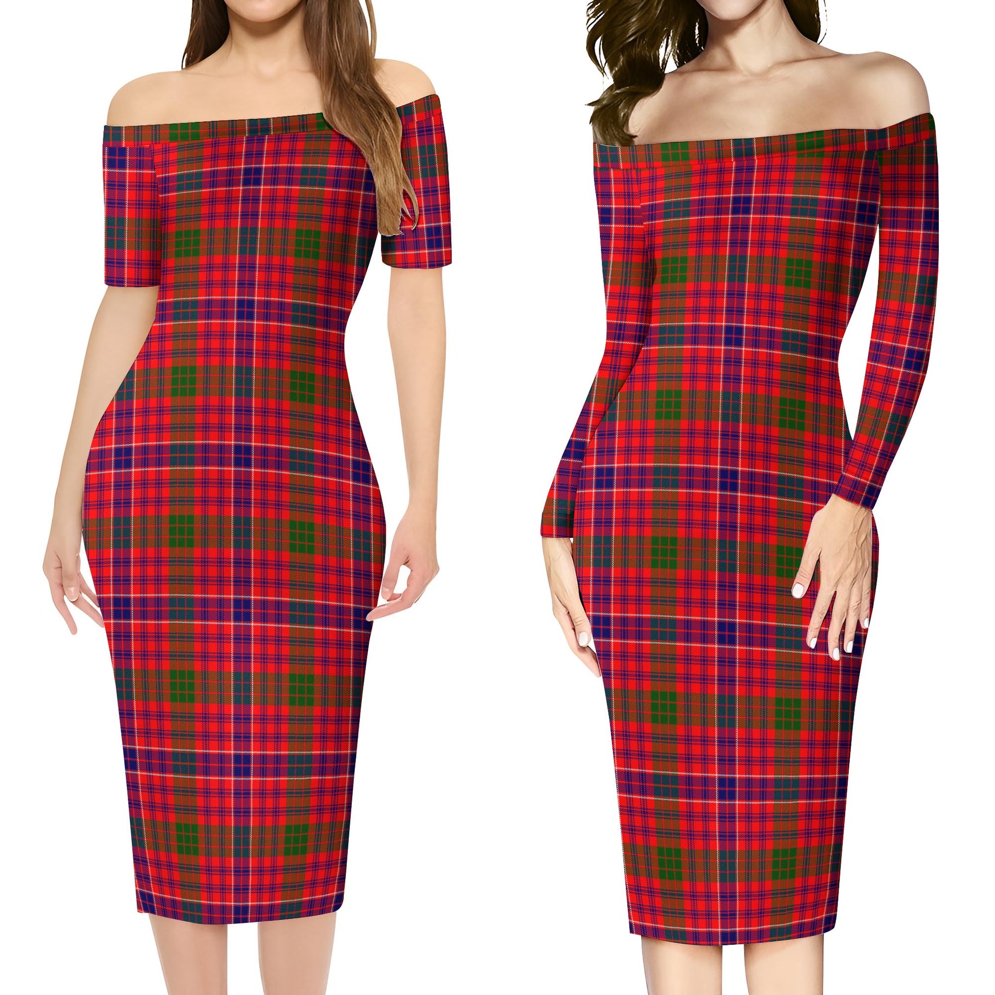 MacRow Tartan Off Shoulder Lady Dress Women's Dress - Tartan Vibes Clothing