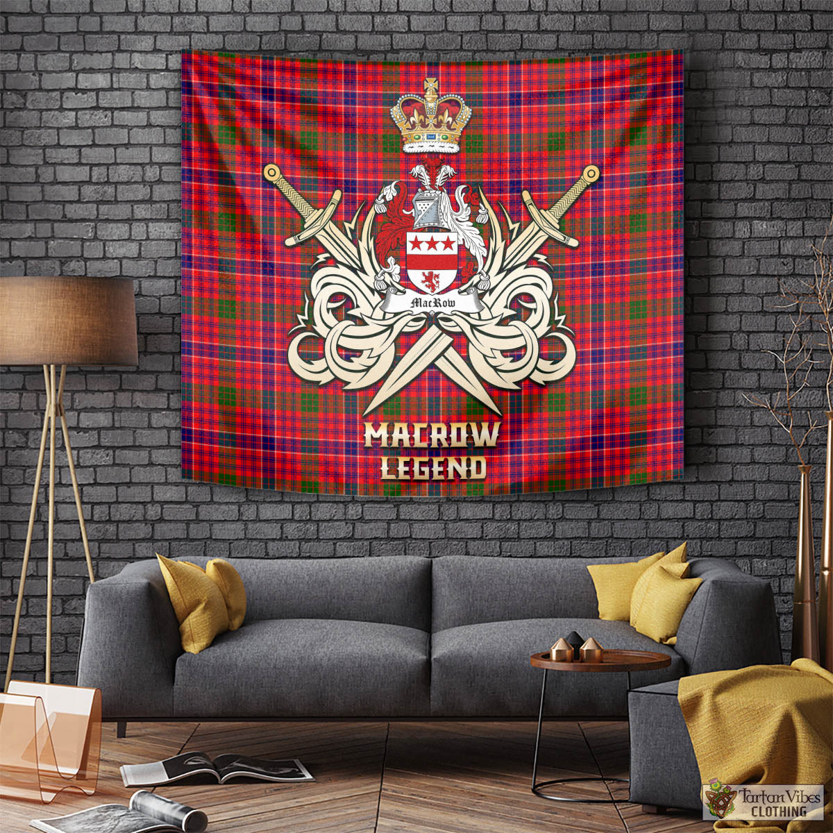MacRow Tartan Tapestry with Clan Crest and the Golden Sword of Courageous Legacy Tapestry - Tartan Vibes Clothing