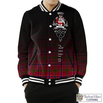 MacRow Tartan Baseball Jacket Featuring Alba Gu Brath Family Crest Celtic Inspired
