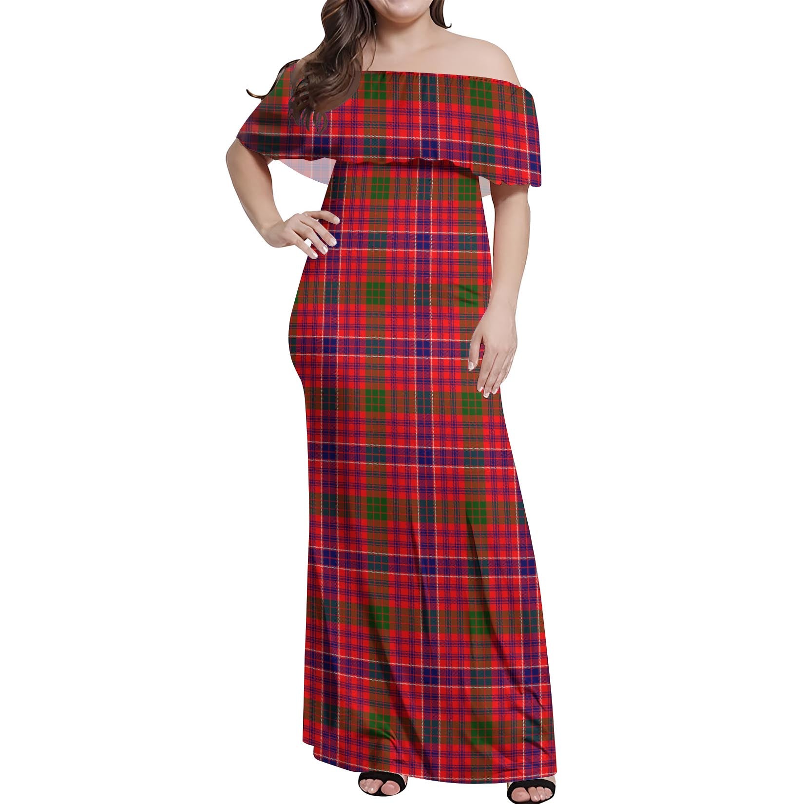 MacRow Tartan Off Shoulder Long Dress Women's Dress - Tartan Vibes Clothing
