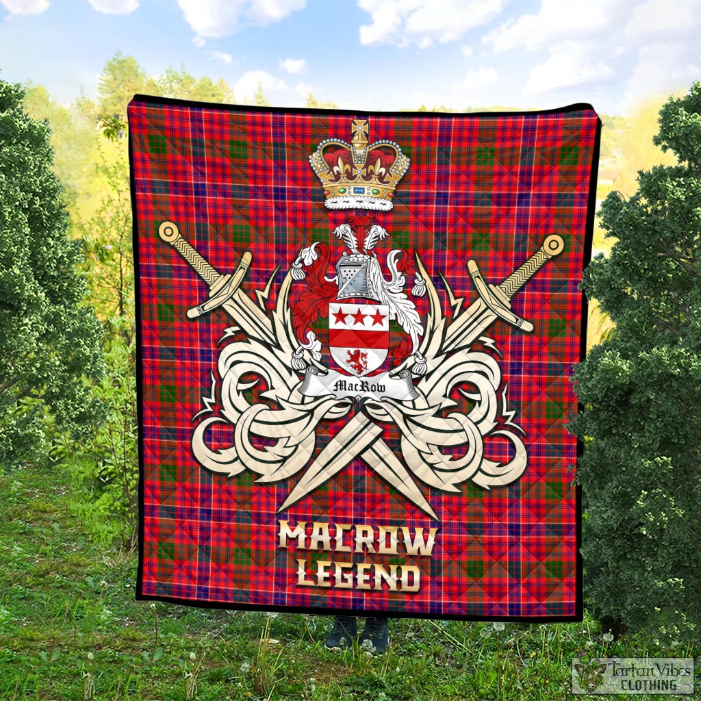 MacRow Tartan Quilt with Clan Crest and the Golden Sword of Courageous Legacy Super King Quilt 91" x 110" - Tartan Vibes Clothing