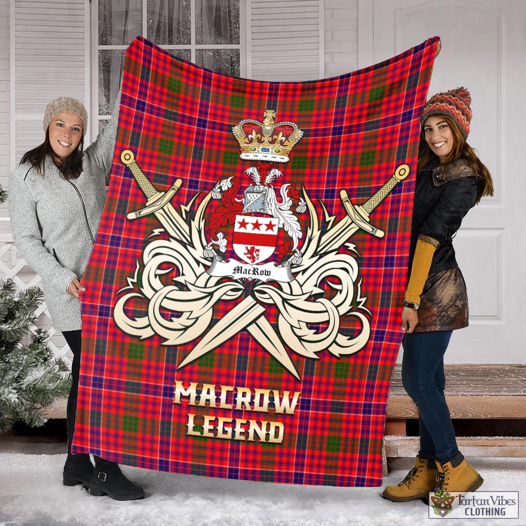 MacRow Tartan Blanket with Clan Crest and the Golden Sword of Courageous Legacy X-Large 59 x 79 inches 150 x 200 cm - Tartan Vibes Clothing