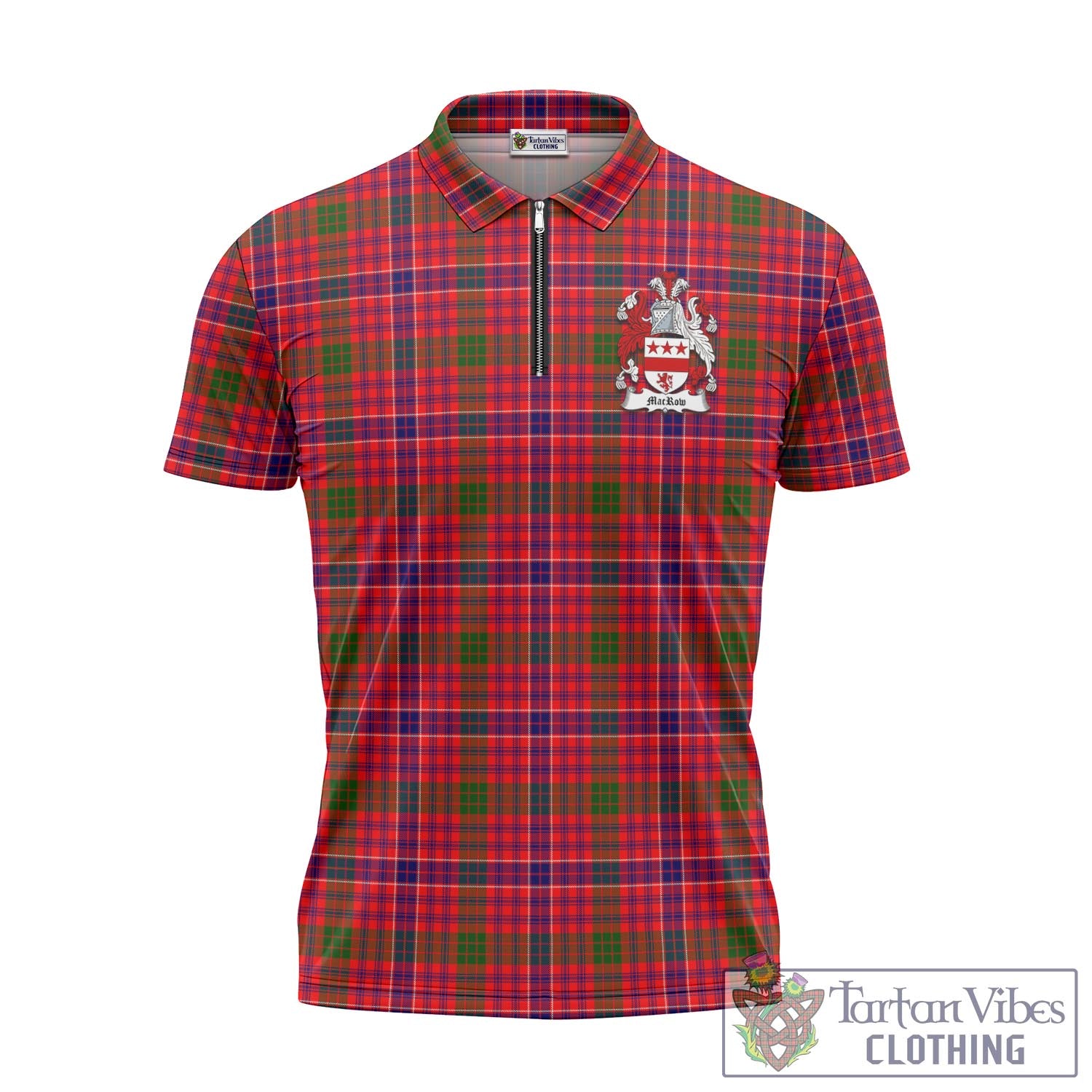MacRow Tartan Zipper Polo Shirt with Family Crest Unisex - Tartan Vibes Clothing