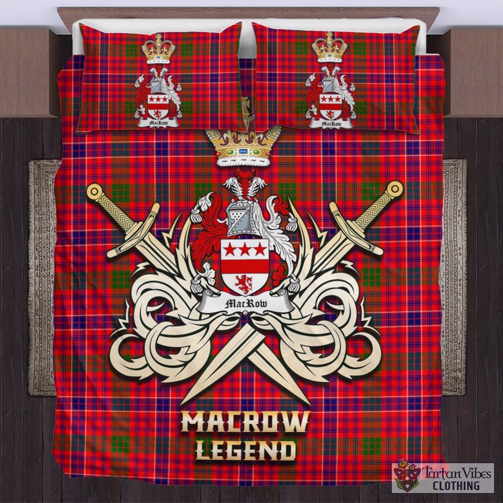 Tartan Vibes Clothing MacRow Tartan Bedding Set with Clan Crest and the Golden Sword of Courageous Legacy