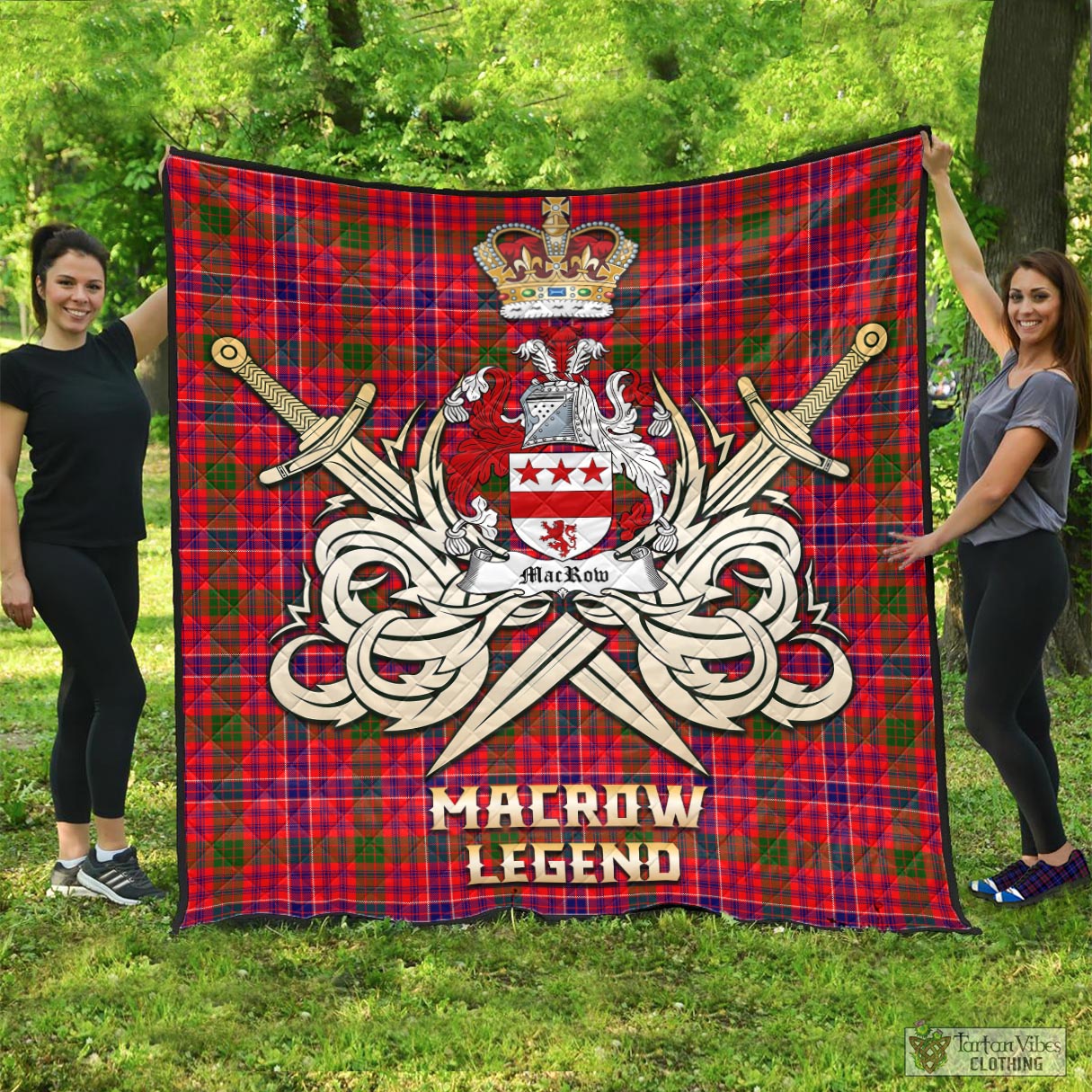 Tartan Vibes Clothing MacRow Tartan Quilt with Clan Crest and the Golden Sword of Courageous Legacy