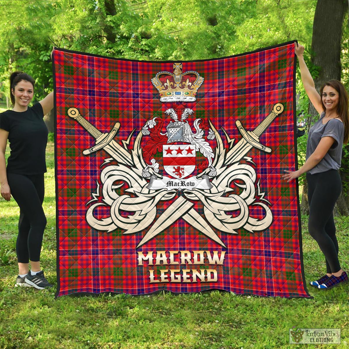 MacRow Tartan Quilt with Clan Crest and the Golden Sword of Courageous Legacy - Tartan Vibes Clothing
