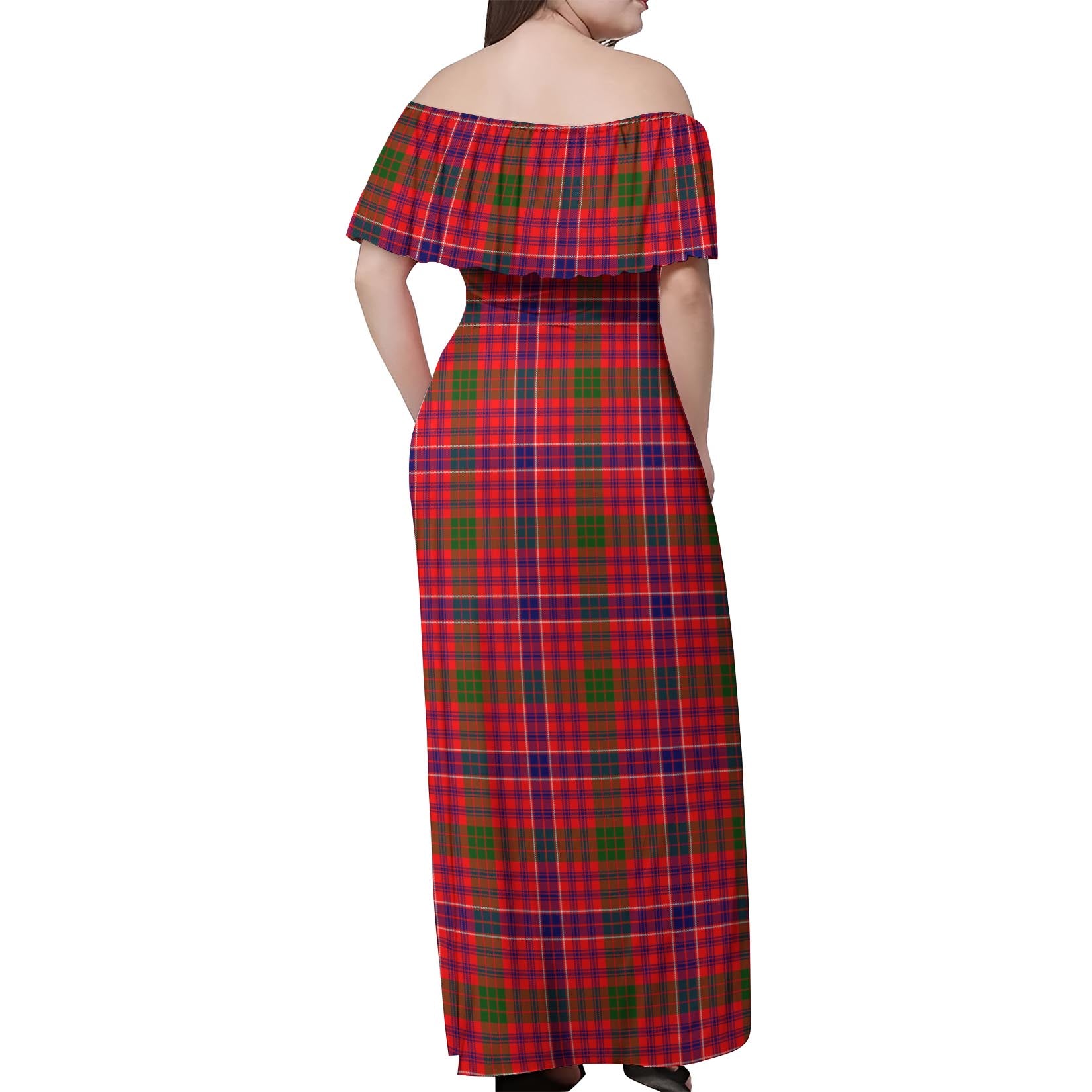 MacRow Tartan Off Shoulder Long Dress - Tartan Vibes Clothing