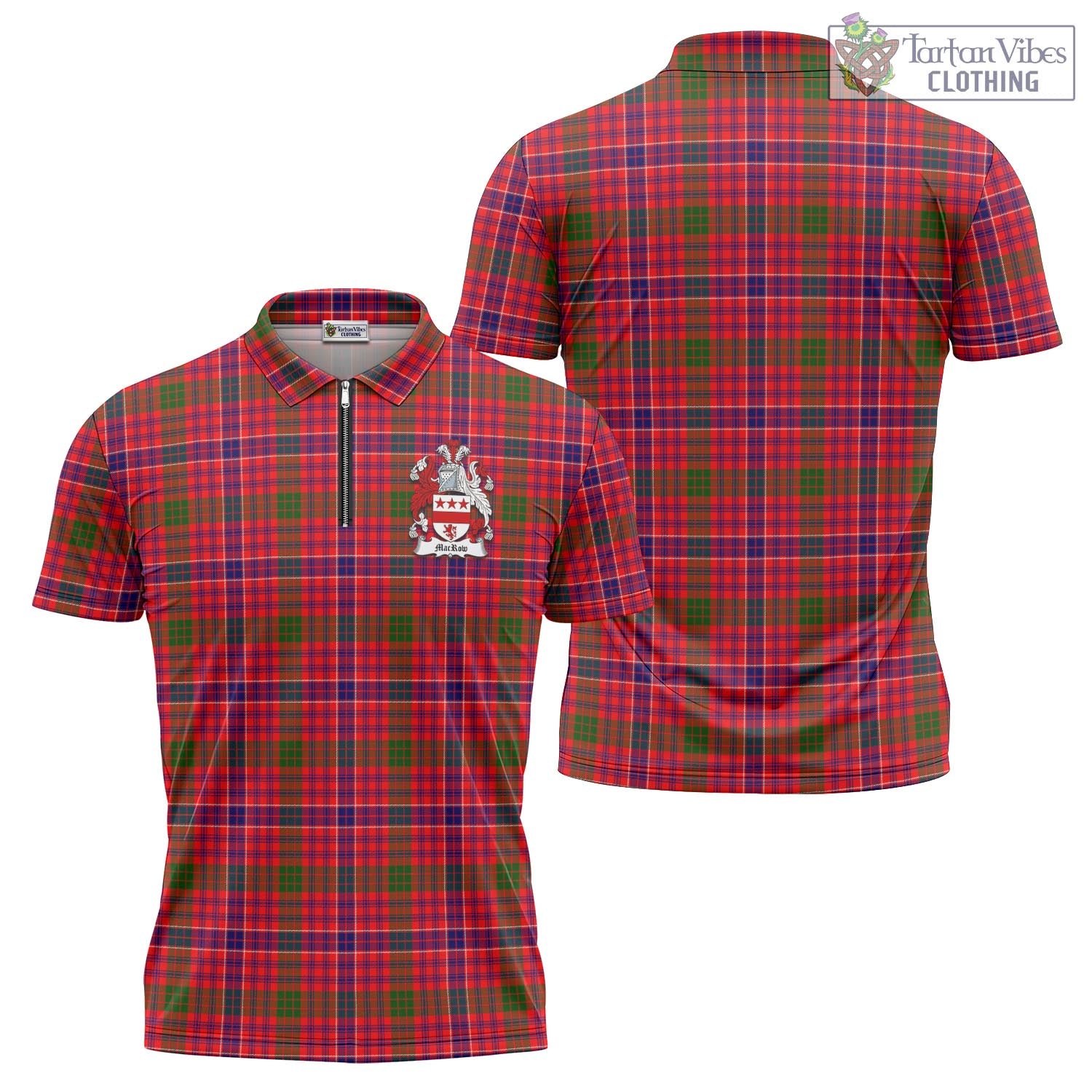 MacRow Tartan Zipper Polo Shirt with Family Crest - Tartan Vibes Clothing