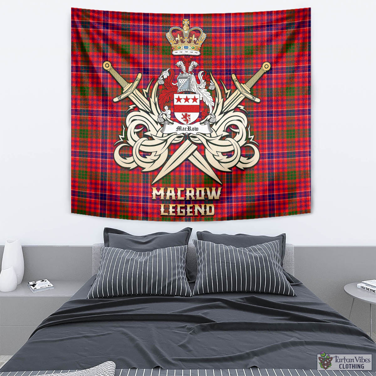 MacRow Tartan Tapestry with Clan Crest and the Golden Sword of Courageous Legacy - Tartan Vibes Clothing