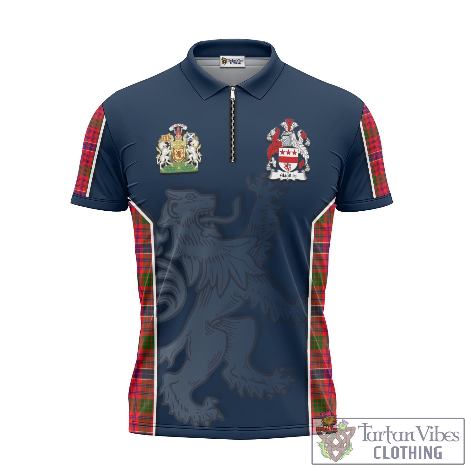 Tartan Vibes Clothing MacRow Tartan Zipper Polo Shirt with Family Crest and Lion Rampant Vibes Sport Style