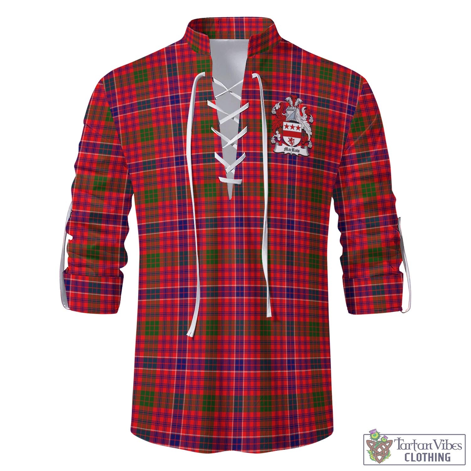 Tartan Vibes Clothing MacRow Tartan Men's Scottish Traditional Jacobite Ghillie Kilt Shirt with Family Crest