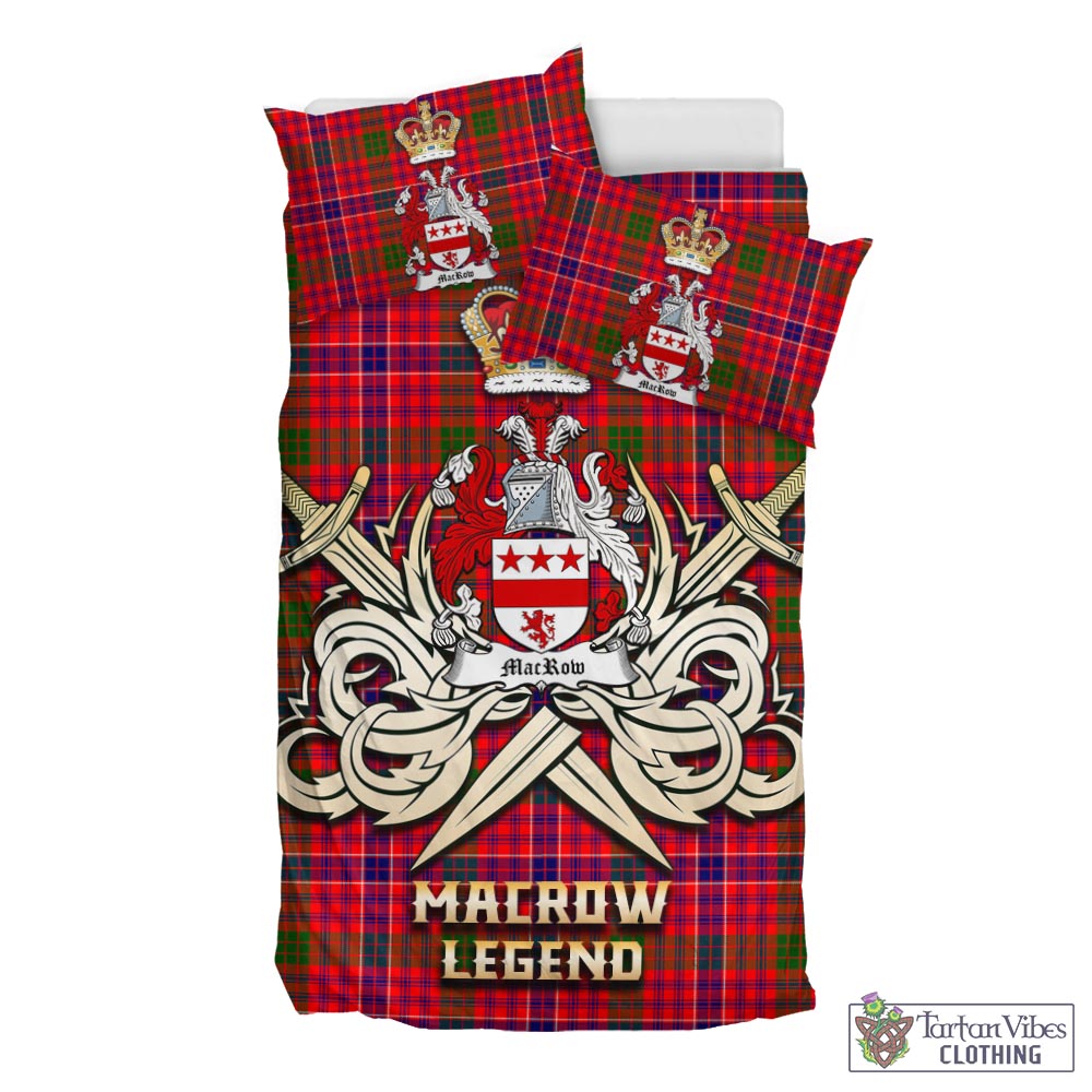 Tartan Vibes Clothing MacRow Tartan Bedding Set with Clan Crest and the Golden Sword of Courageous Legacy