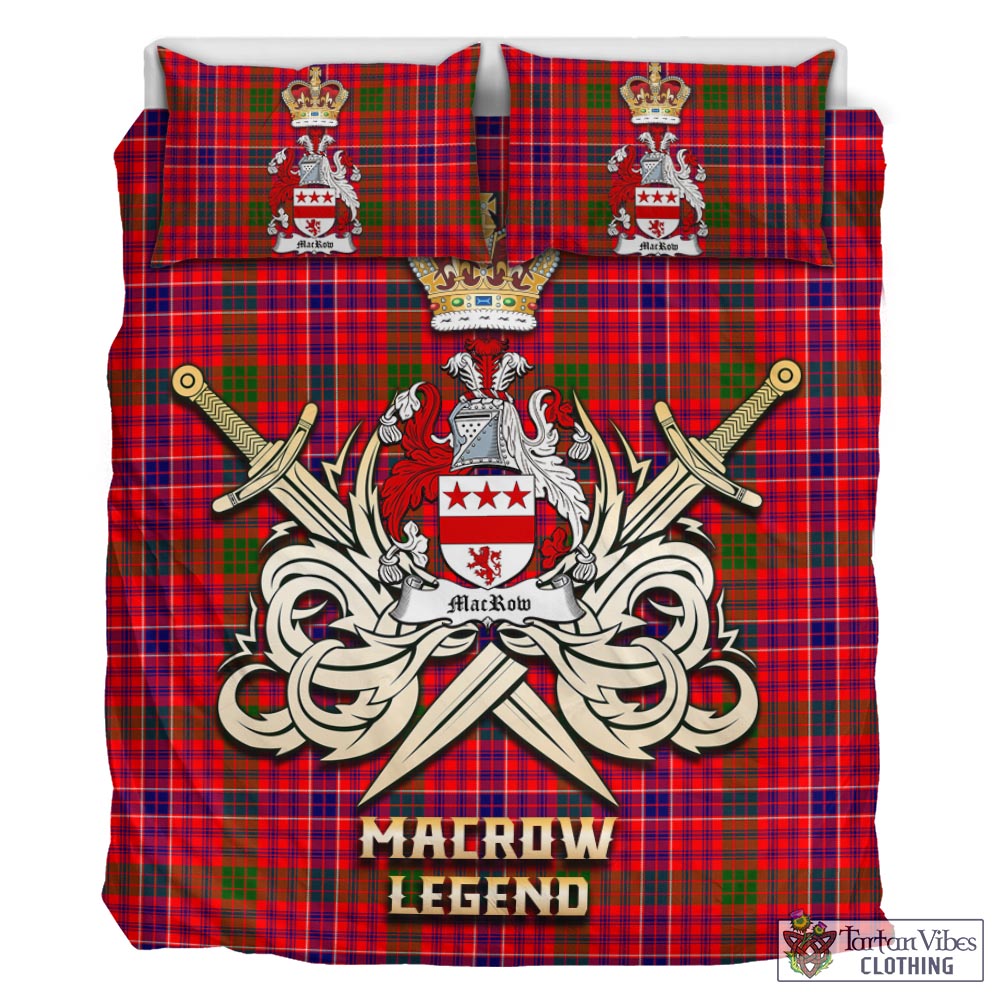 Tartan Vibes Clothing MacRow Tartan Bedding Set with Clan Crest and the Golden Sword of Courageous Legacy