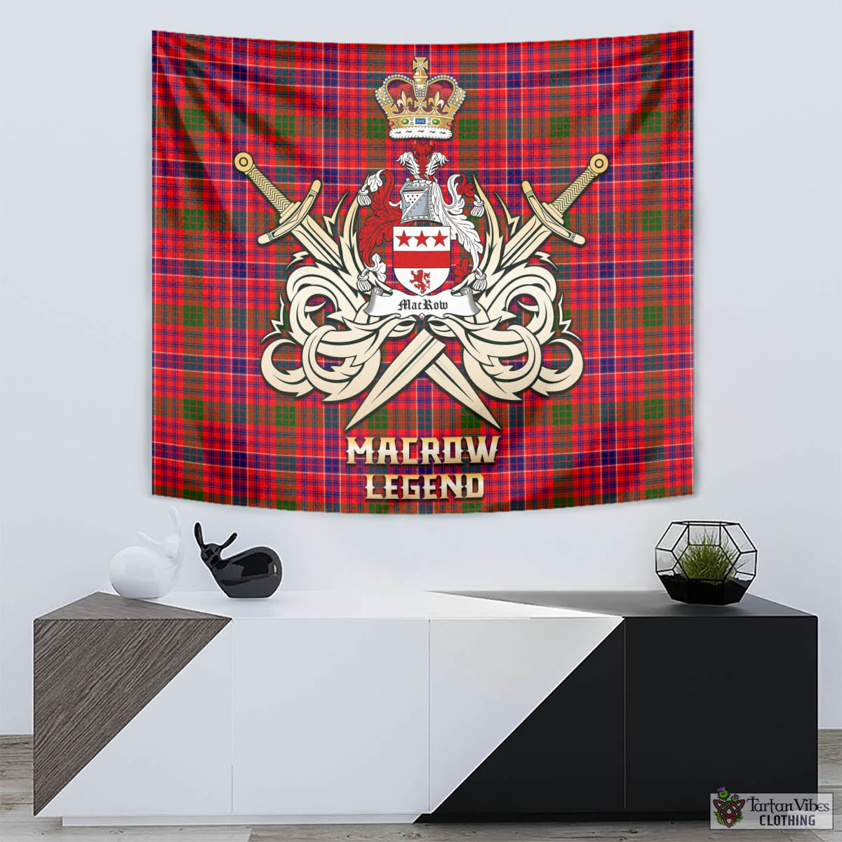 MacRow Tartan Tapestry with Clan Crest and the Golden Sword of Courageous Legacy - Tartan Vibes Clothing