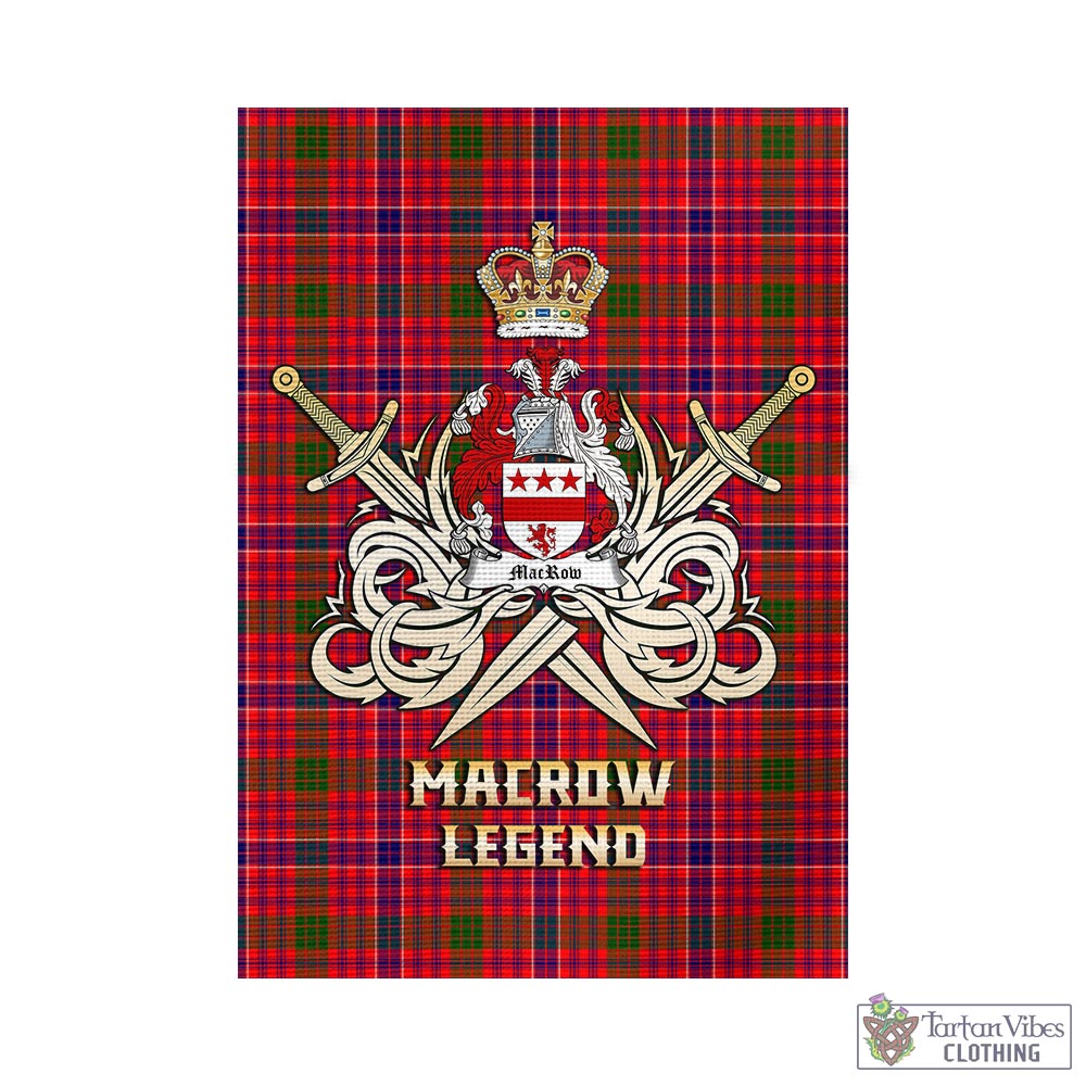Tartan Vibes Clothing MacRow Tartan Flag with Clan Crest and the Golden Sword of Courageous Legacy