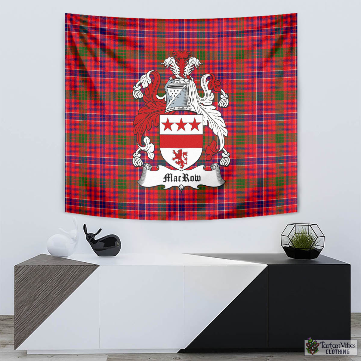 Tartan Vibes Clothing MacRow Tartan Tapestry Wall Hanging and Home Decor for Room with Family Crest