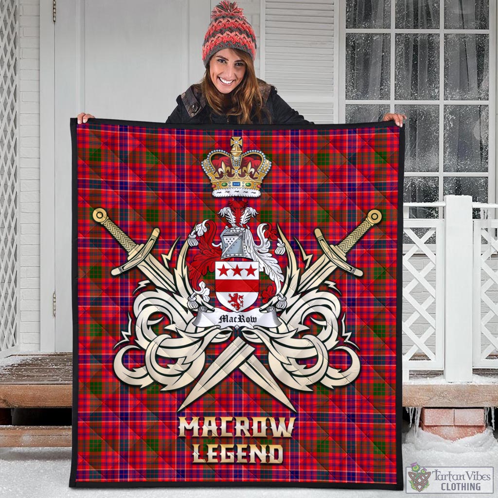 Tartan Vibes Clothing MacRow Tartan Quilt with Clan Crest and the Golden Sword of Courageous Legacy