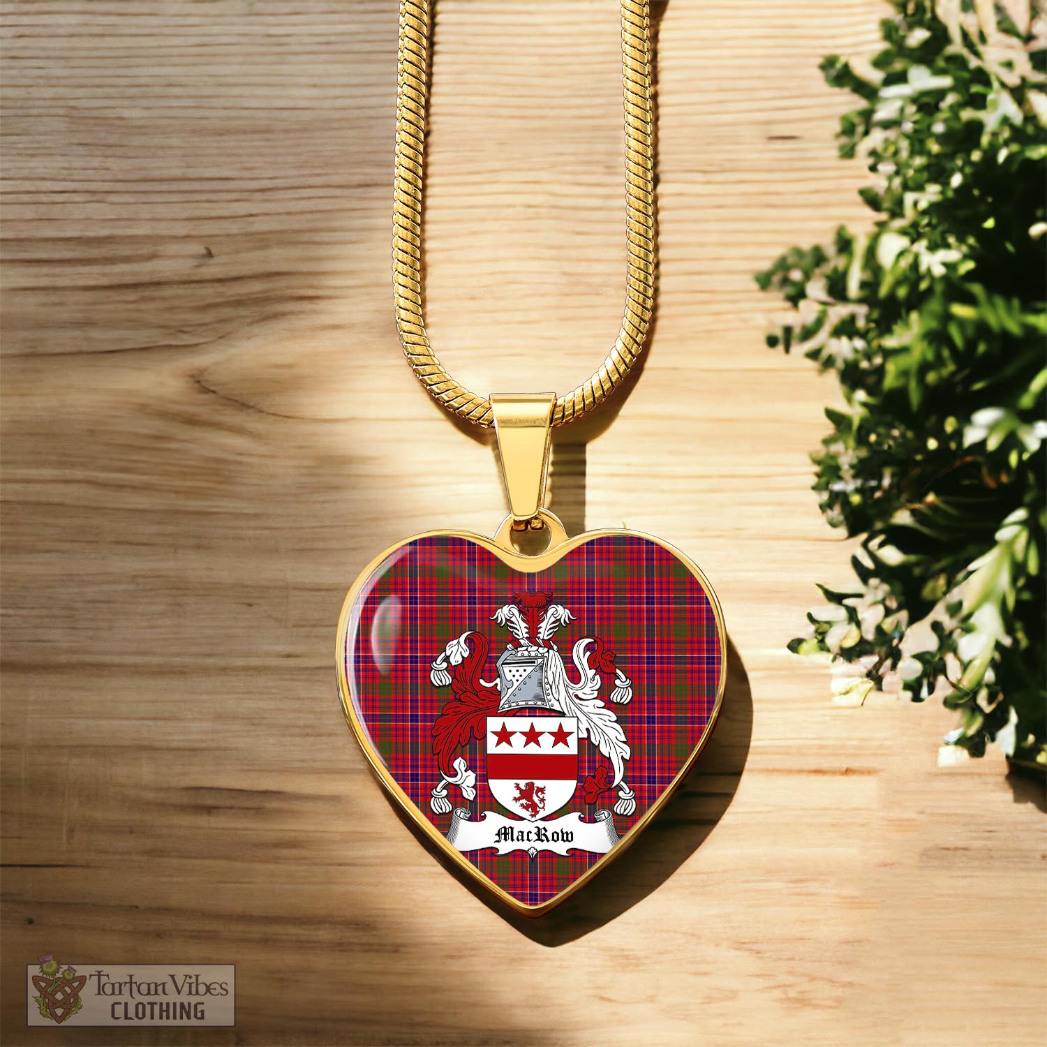 MacRow Tartan Heart Necklace with Family Crest Luxury Necklace (Gold) No - Tartan Vibes Clothing